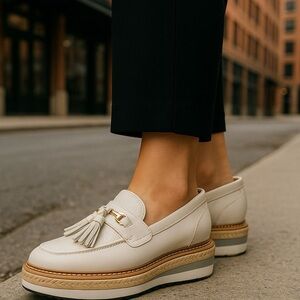 Women's Cream Tassel Platform Loafers